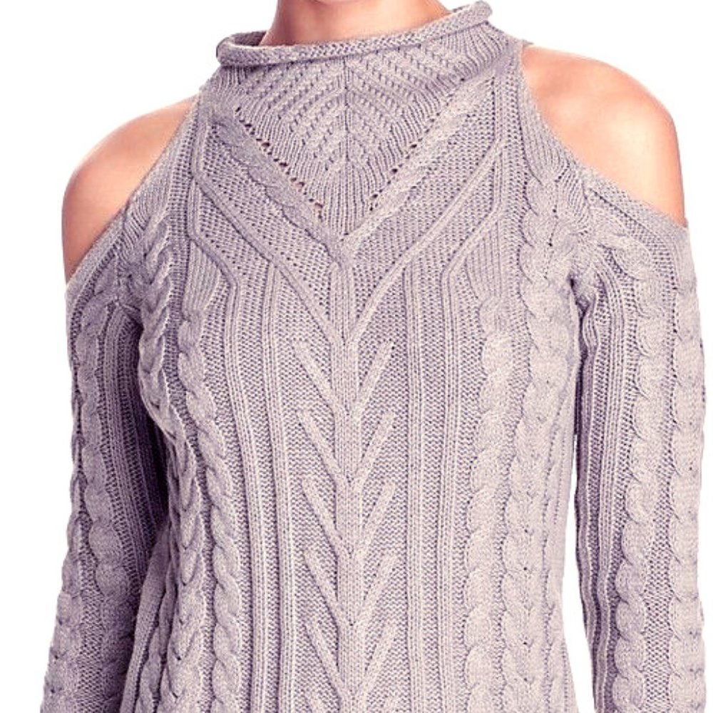 RD Style Cold Shoulder Cable Knit Grey Sweater